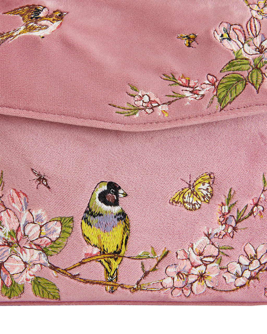 Morning Song Bird Embroidered Mini Pink Tote