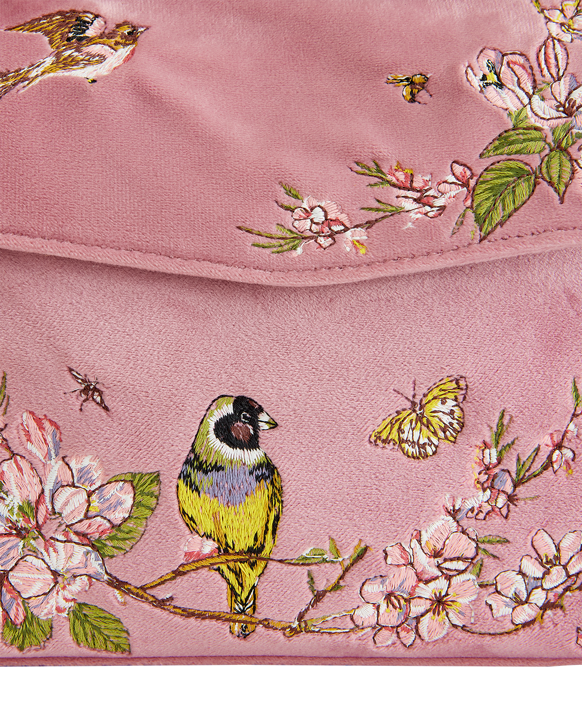 Morning Song Bird Embroidered Mini Pink Tote