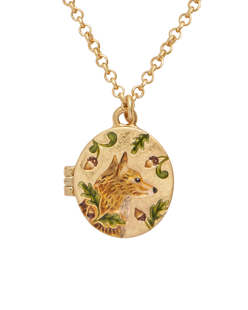 Fox & Acorn Oval Chain Locket Necklace