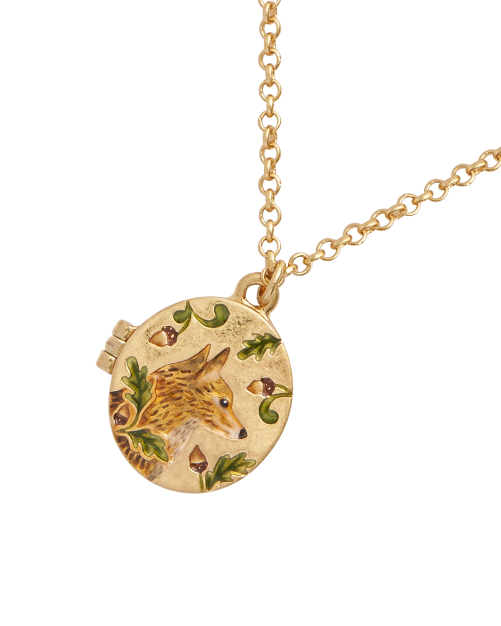 Fox & Acorn Oval Chain Locket Necklace