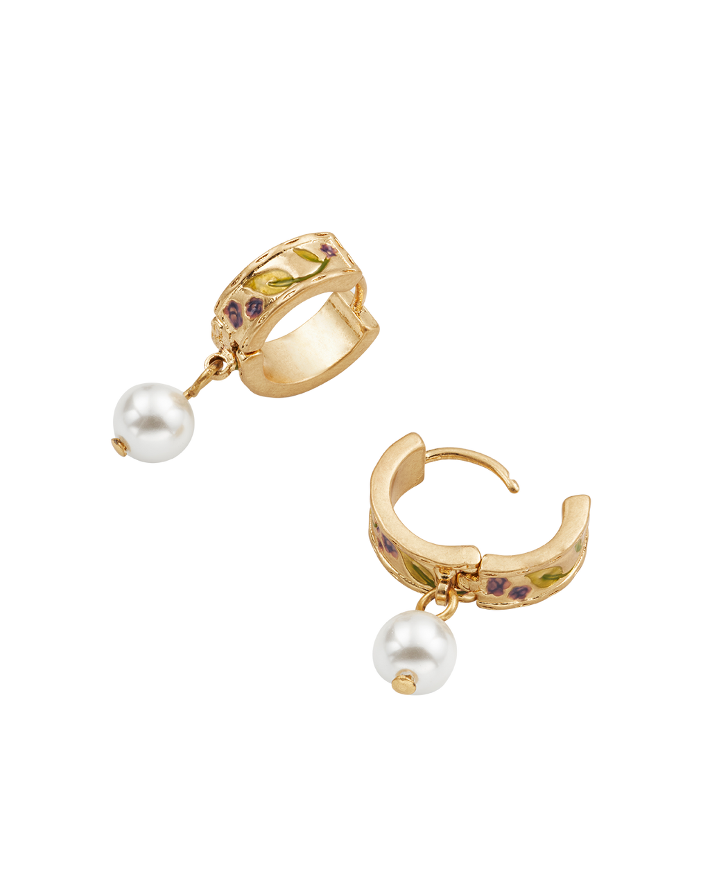 Gold Blackberry Bramble Pearl Drop Huggie Earrings