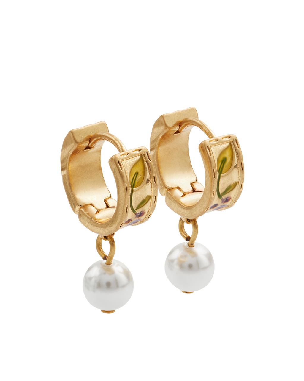 Gold Blackberry Bramble Pearl Drop Huggie Earrings