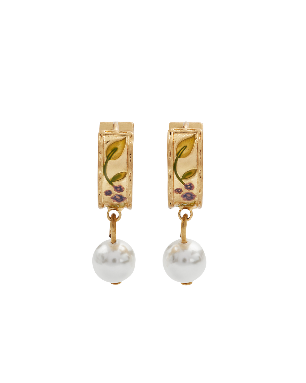 Gold Blackberry Bramble Pearl Drop Huggie Earrings
