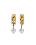 Gold Blackberry Bramble Pearl Drop Huggie Earrings