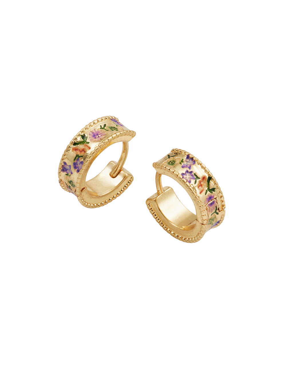 Gold Folksy Floral Huggie Earrings