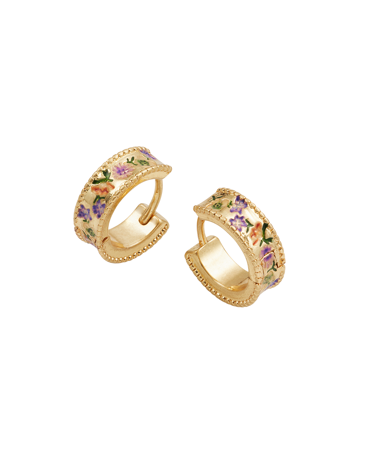 Gold Folksy Floral Huggie Earrings