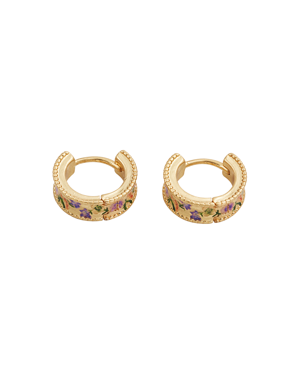 Gold Folksy Floral Huggie Earrings
