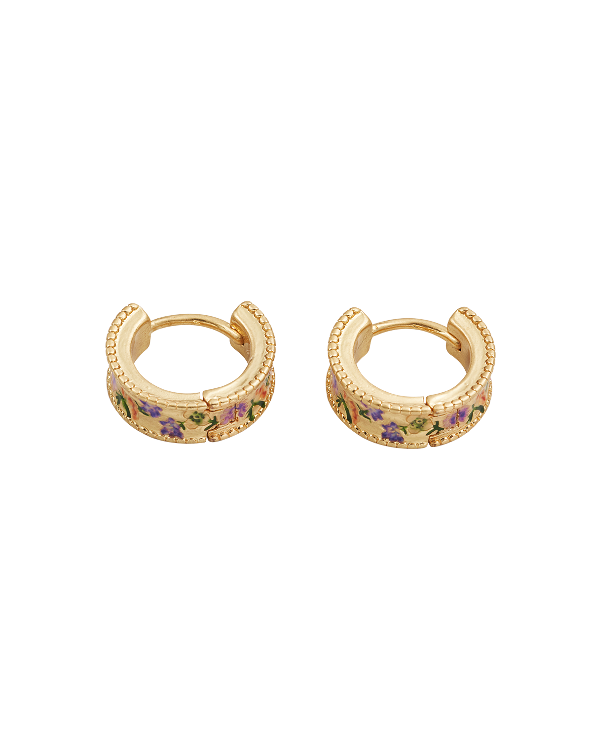 Gold Folksy Floral Huggie Earrings