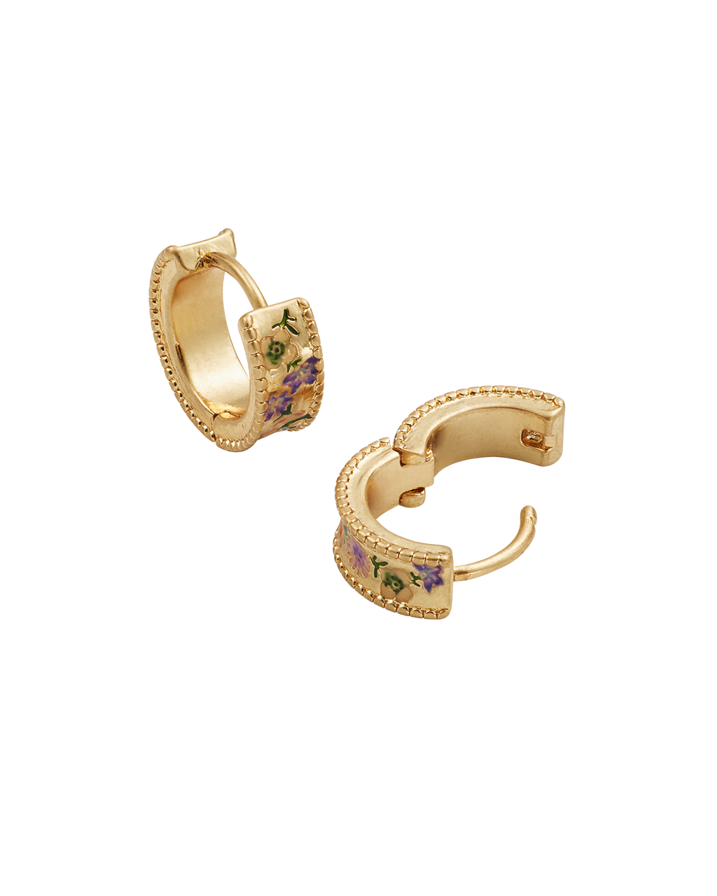 Gold Folksy Floral Huggie Earrings