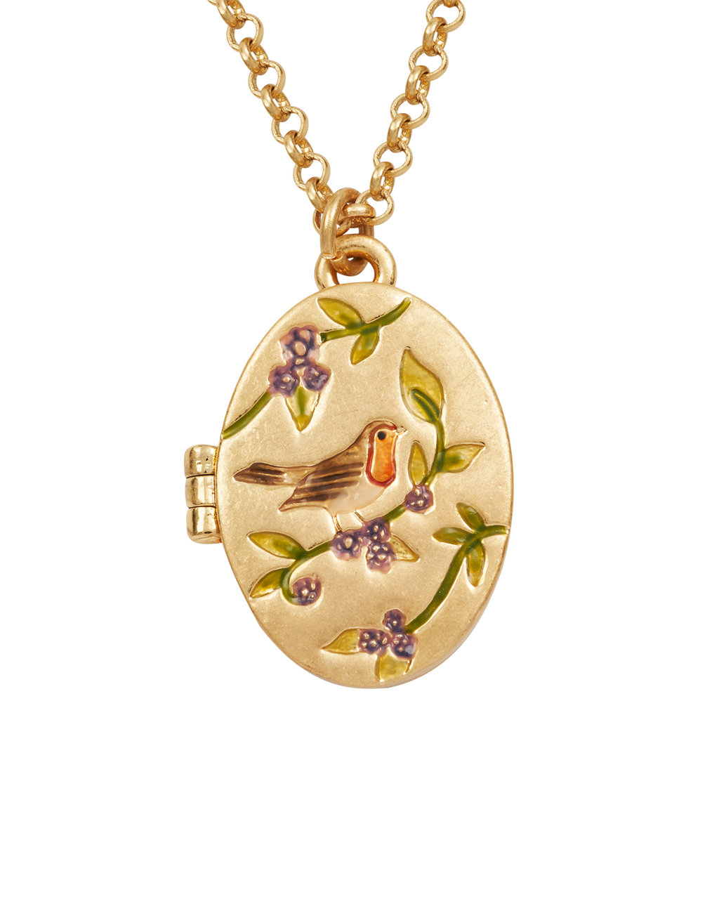Gold Robin & Blackberry Locket Necklace