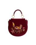 Fox & Mushroom Embroidered Saddle Bag - Redcurrant Velvet