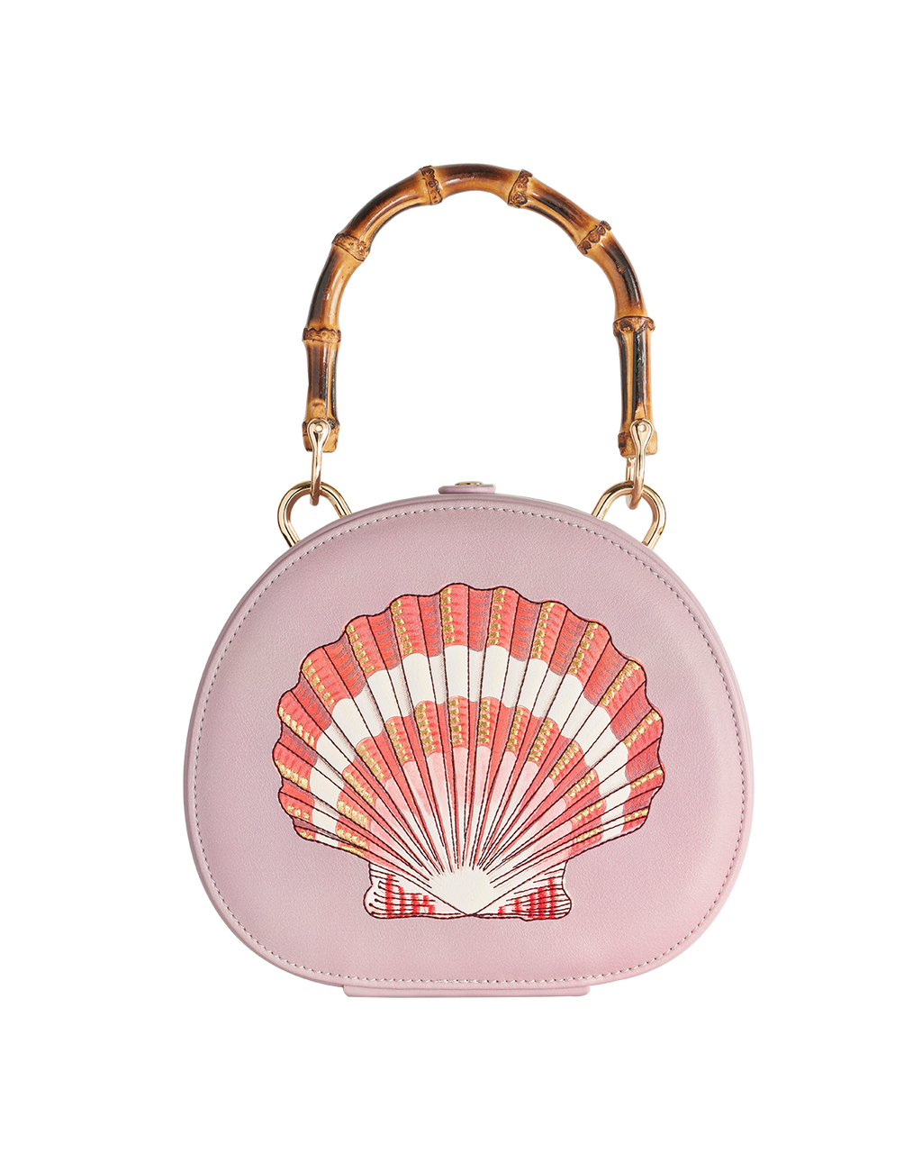 Embroidered Shell Lilac Bamboo Top Handle Bag