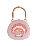 Embroidered Shell Lilac Bamboo Top Handle Bag