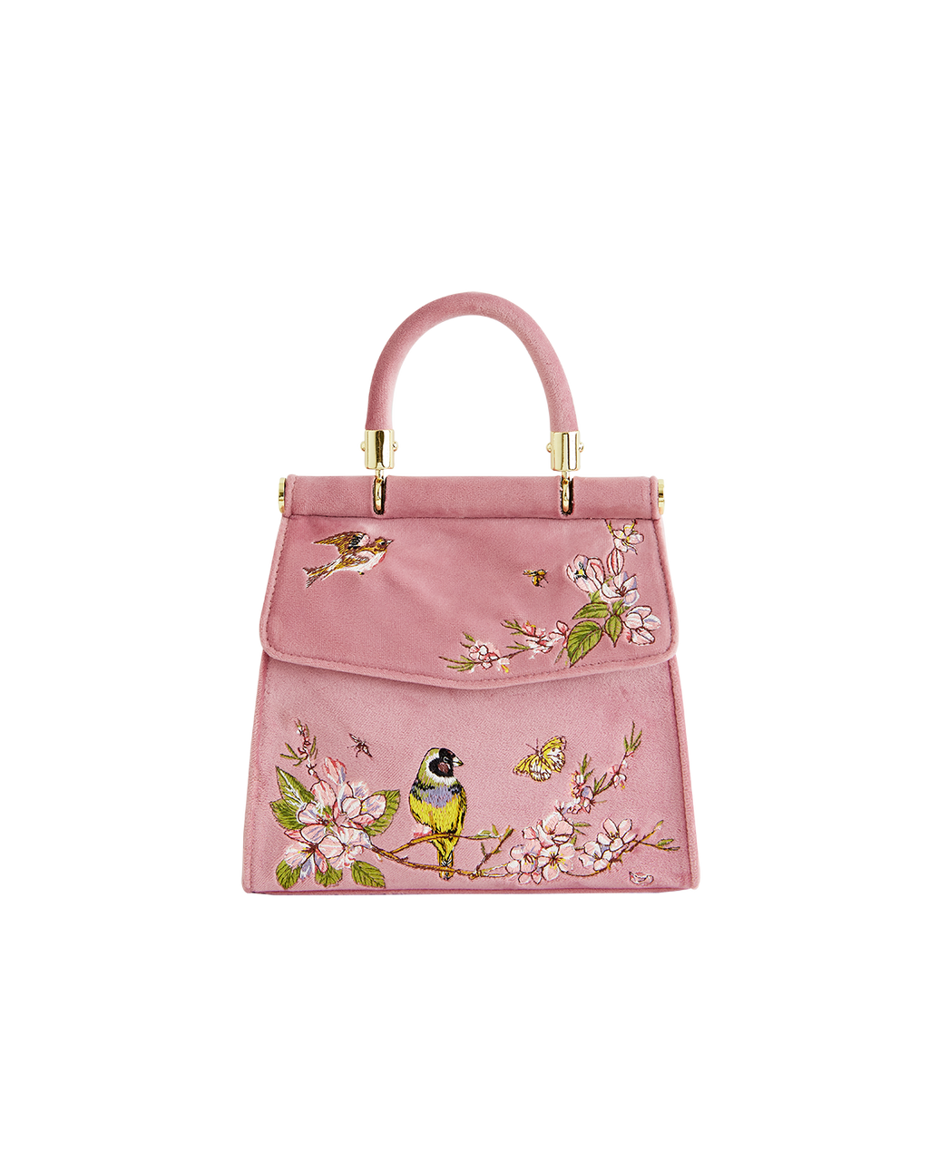 Morning Song Bird Embroidered Mini Pink Tote