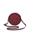 Magical Mushroom Embroidered Burgundy Velvet Circle Bag