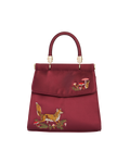 Fox & Mushroom Embroidered Burgundy Satin Tote