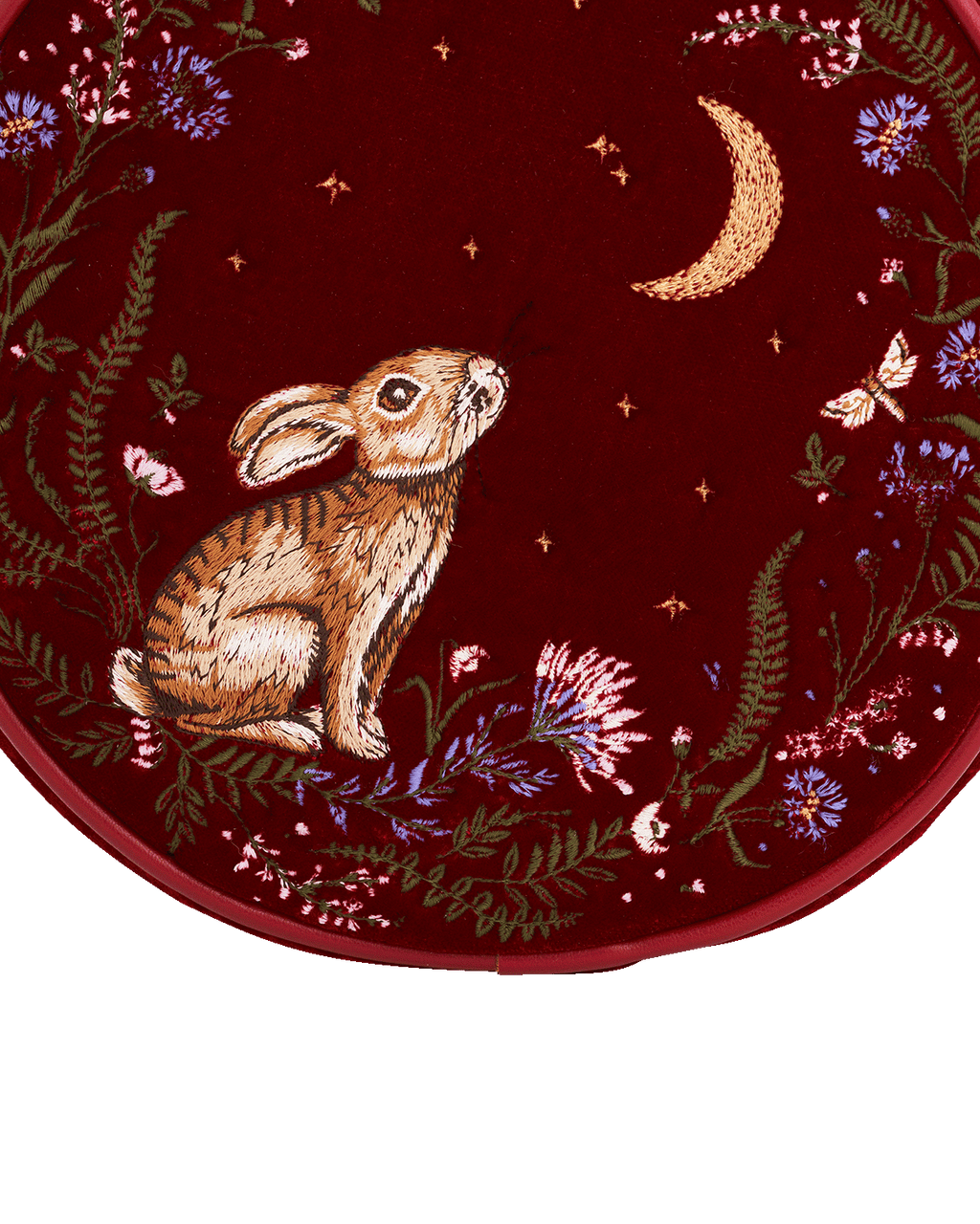 Red Star Gazing Rabbit Embroidered Circle Bag