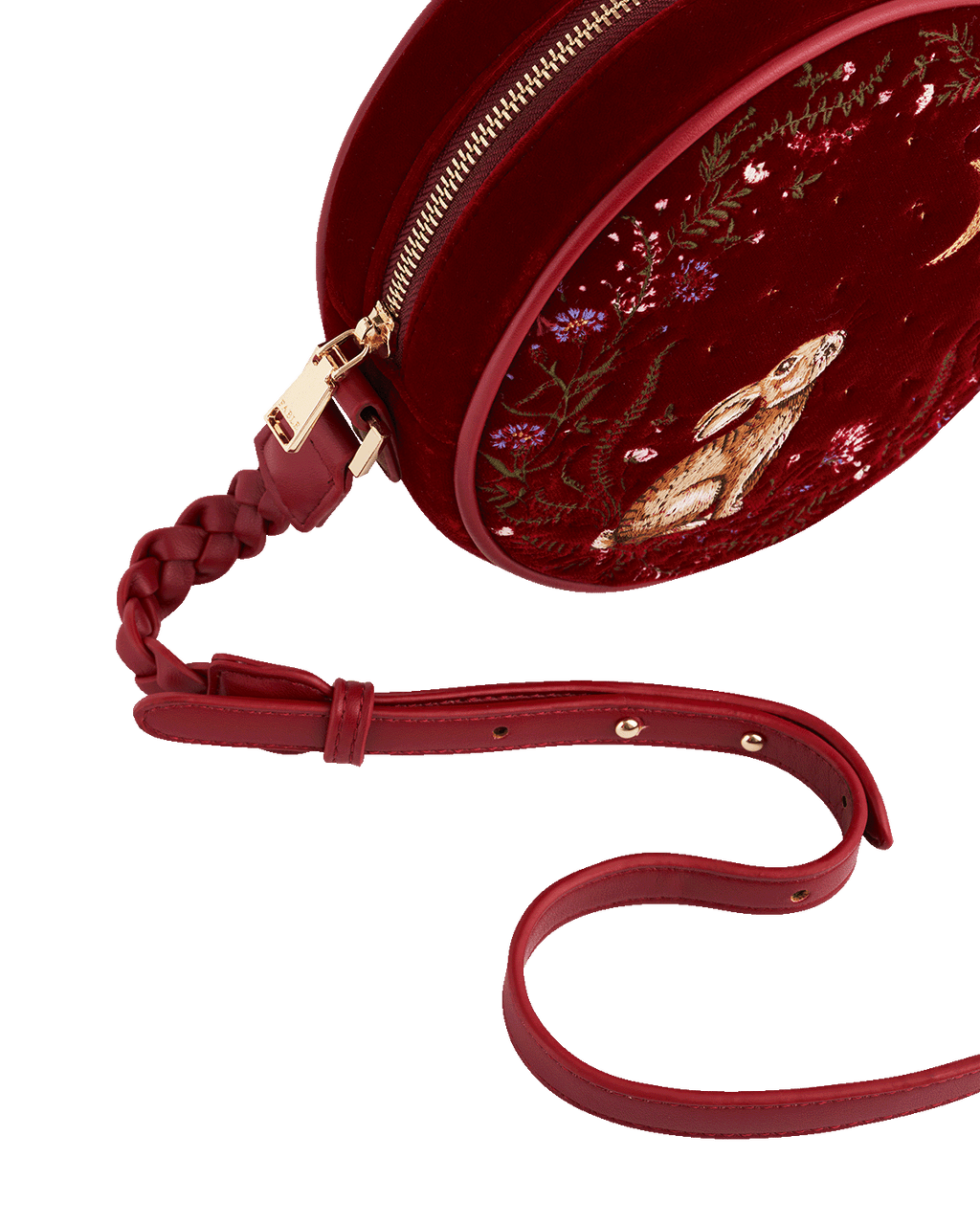 Red Star Gazing Rabbit Embroidered Circle Bag