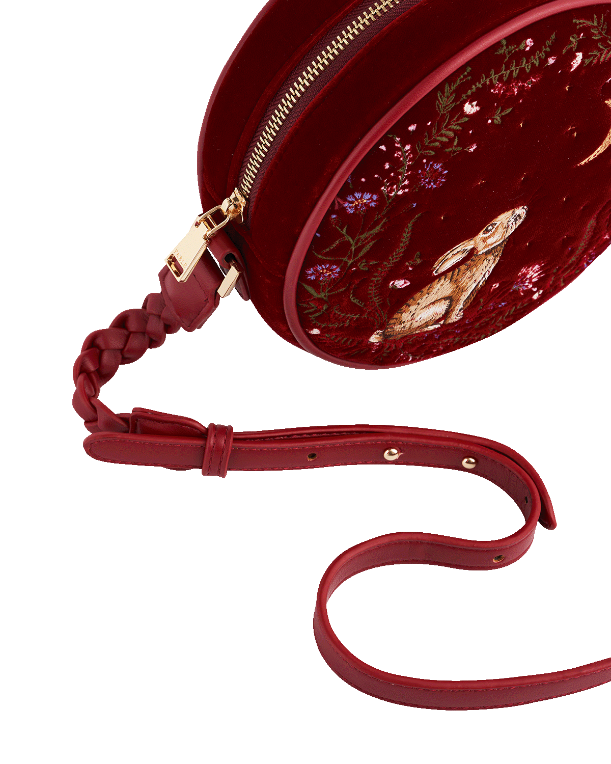 Red Star Gazing Rabbit Embroidered Circle Bag