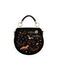Black Fox & Owl Embroidered Top Handle Saddle Bag