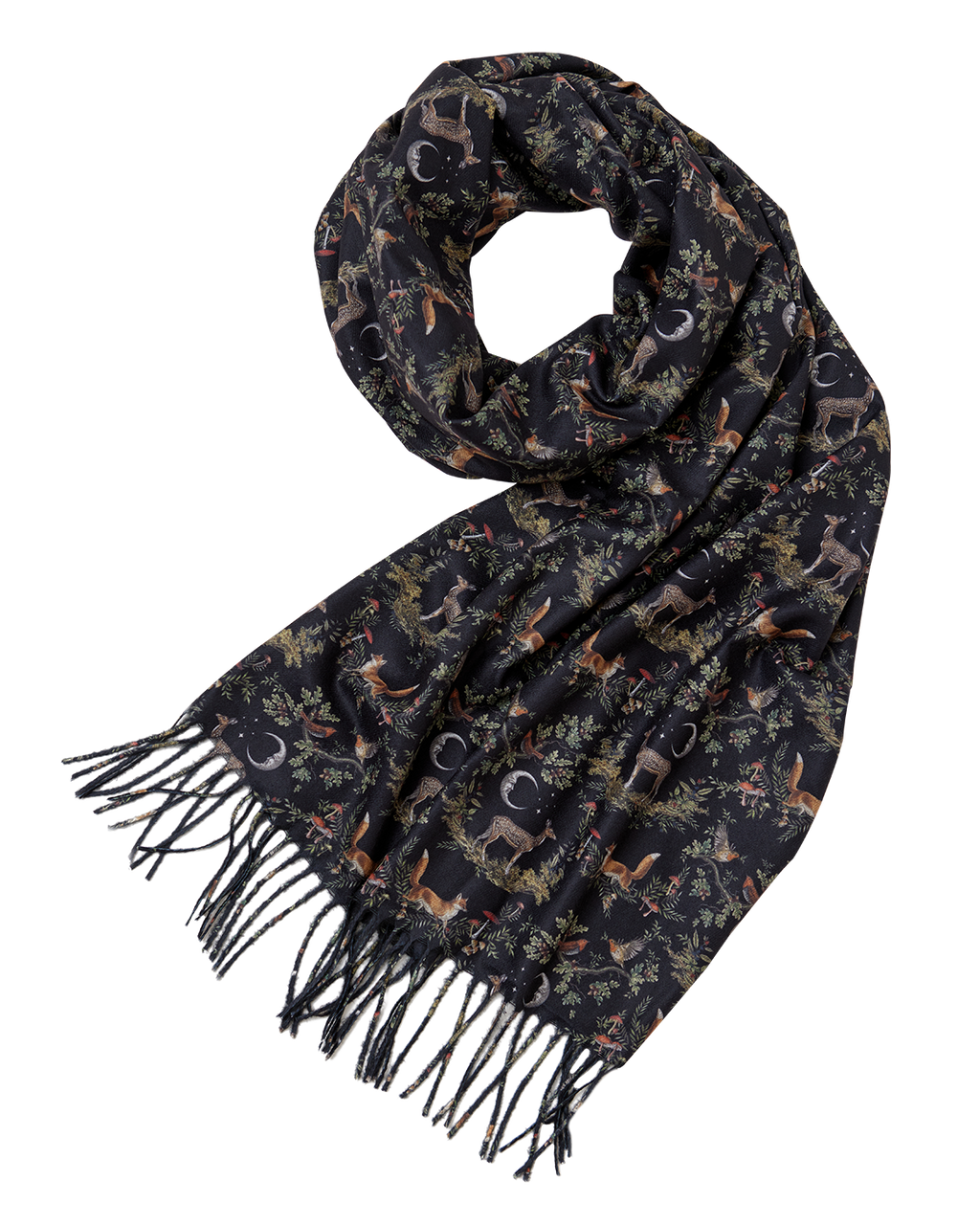 Black A Night's Tale Woodland Tassel Scarf