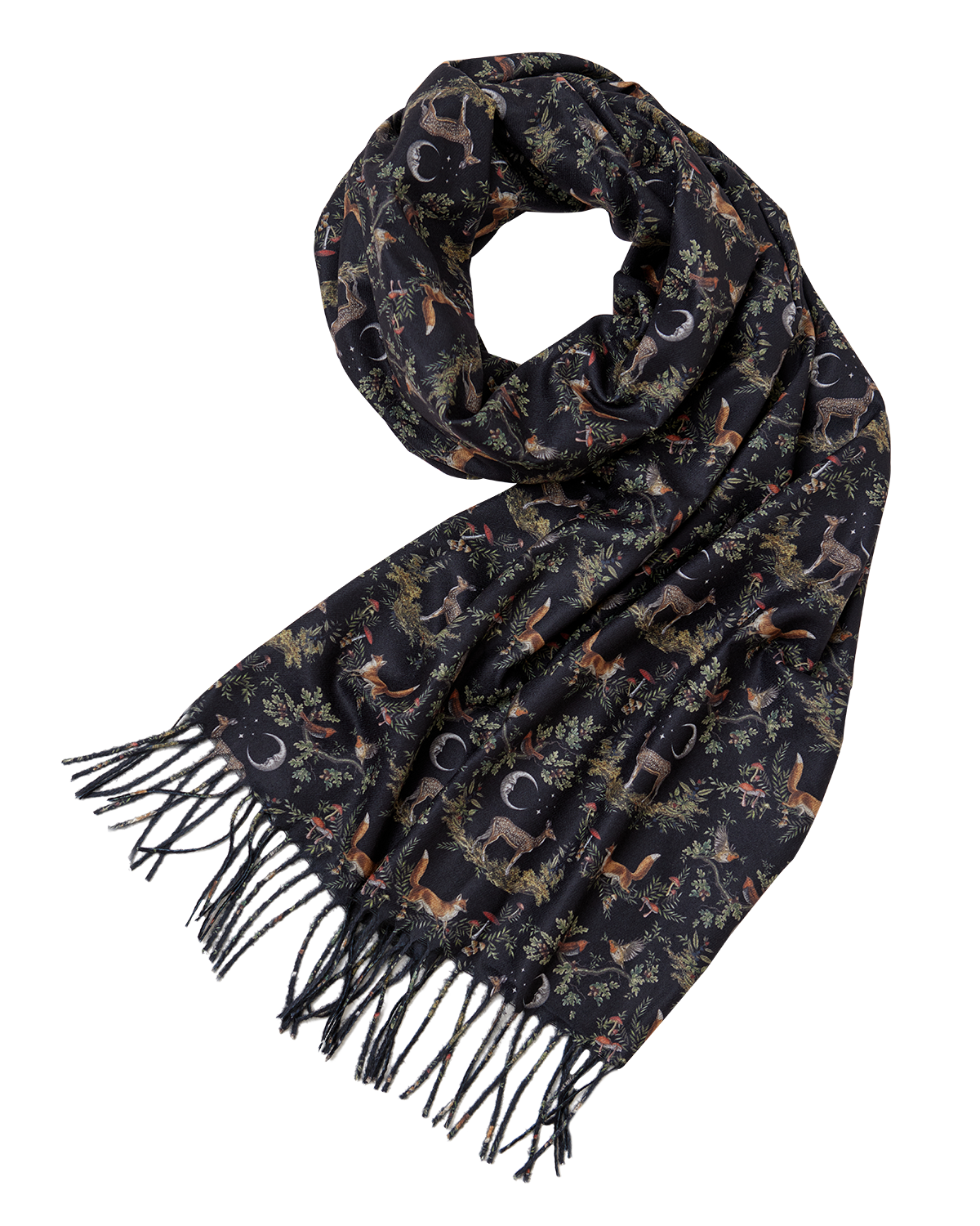 Black A Night's Tale Woodland Tassel Scarf