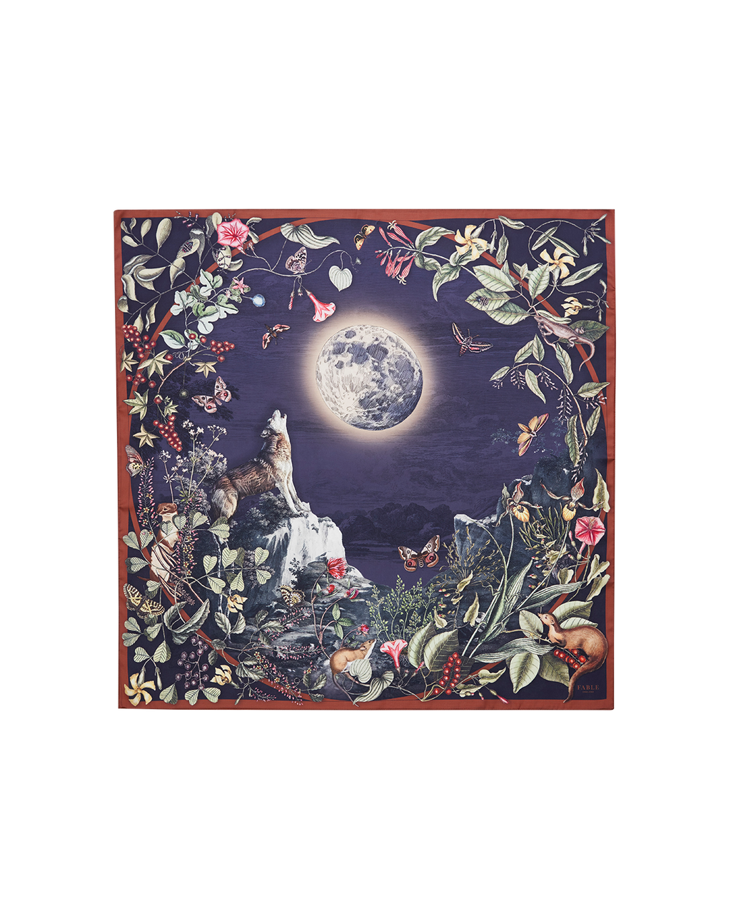 Navy Wolf Garden Narrative Square Scarf