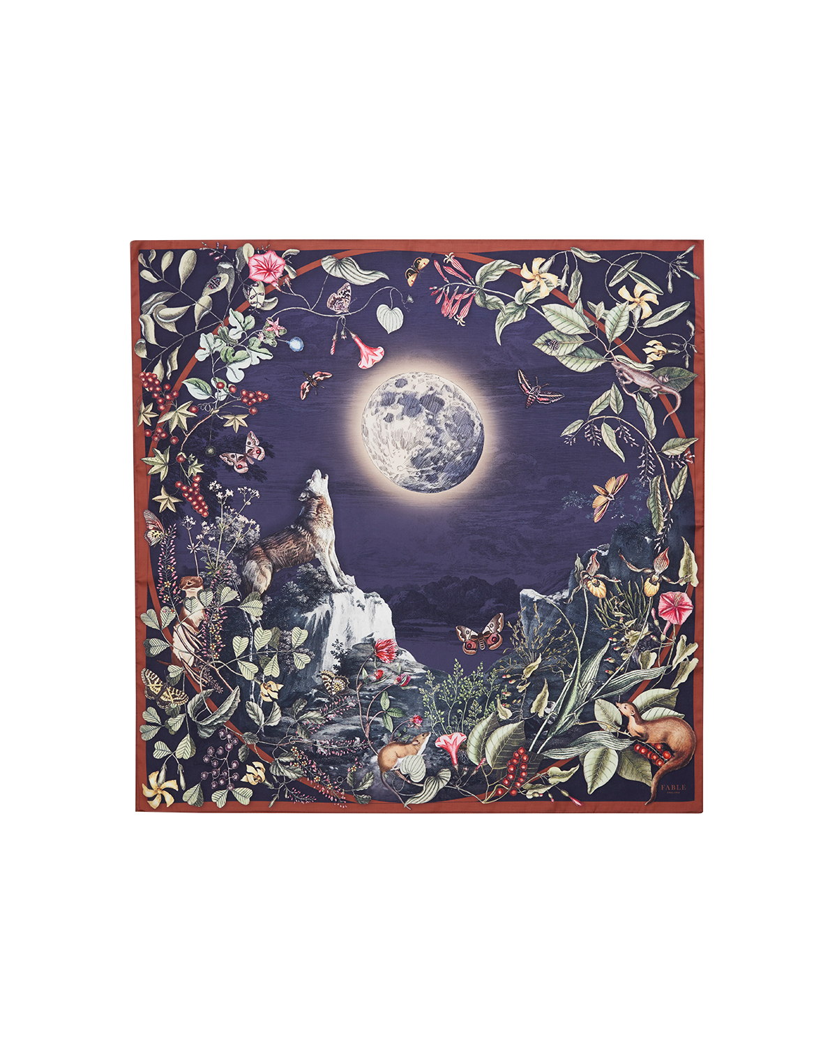 Navy Wolf Garden Narrative Square Scarf