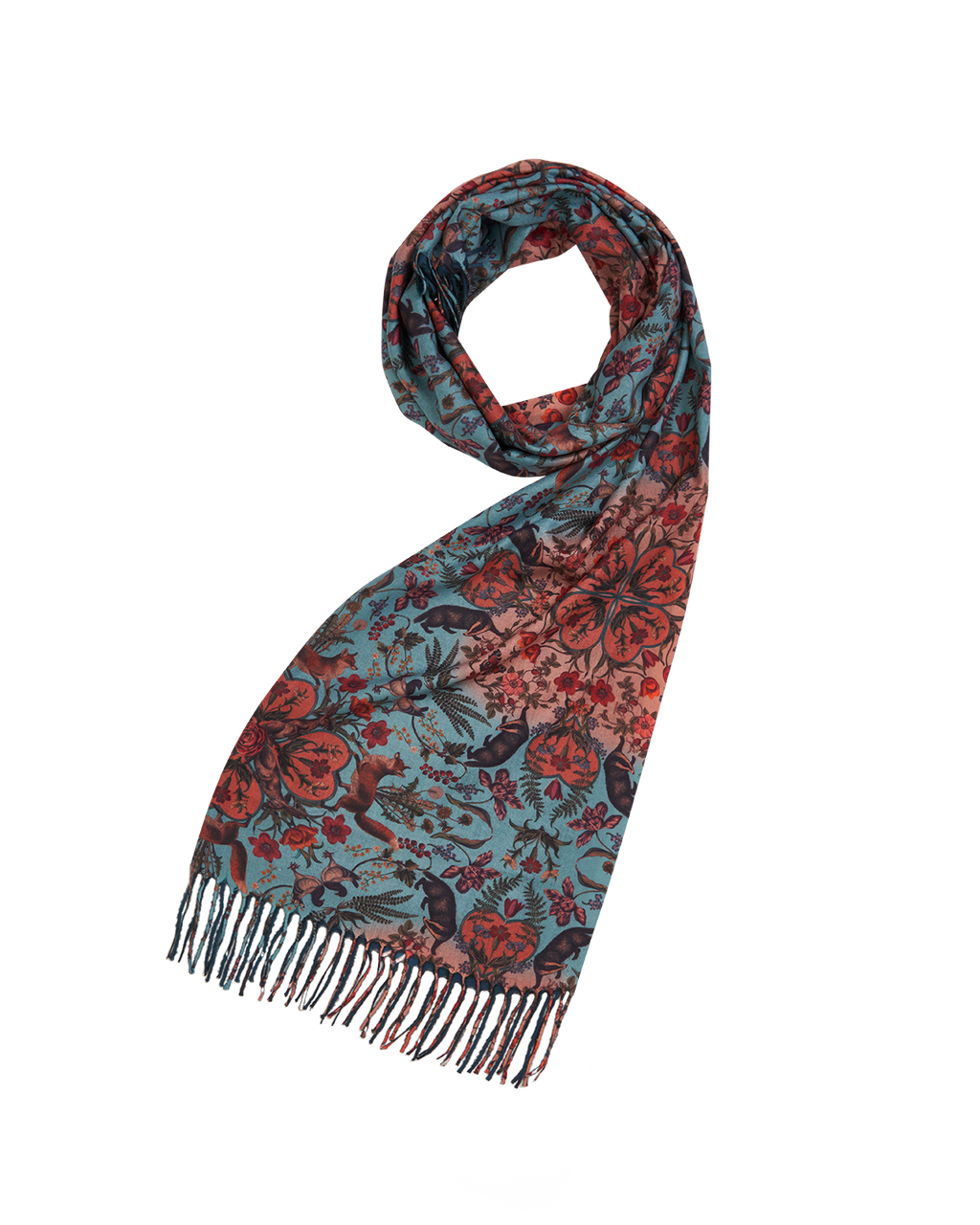 Teal Folksy Fox Teal Tassel Scarf