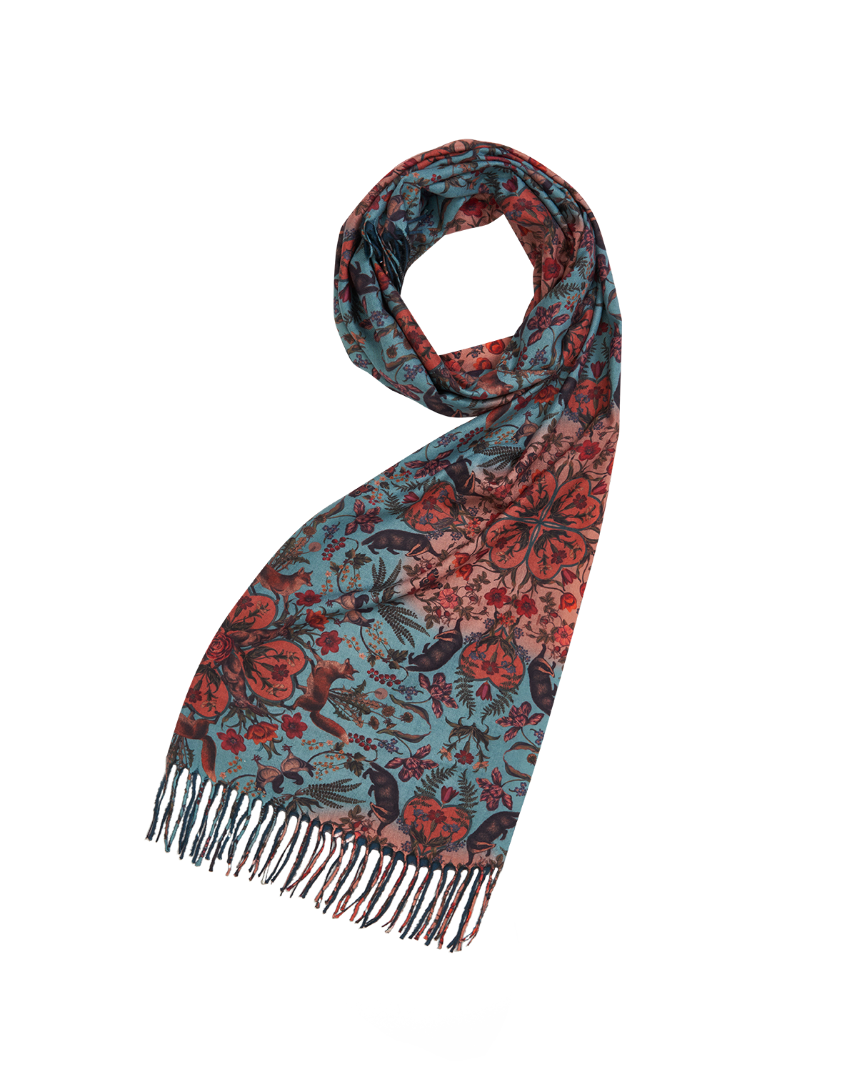 Teal Folksy Fox Teal Tassel Scarf