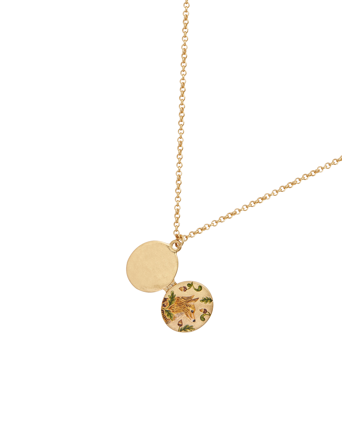 Fox & Acorn Oval Chain Locket Necklace