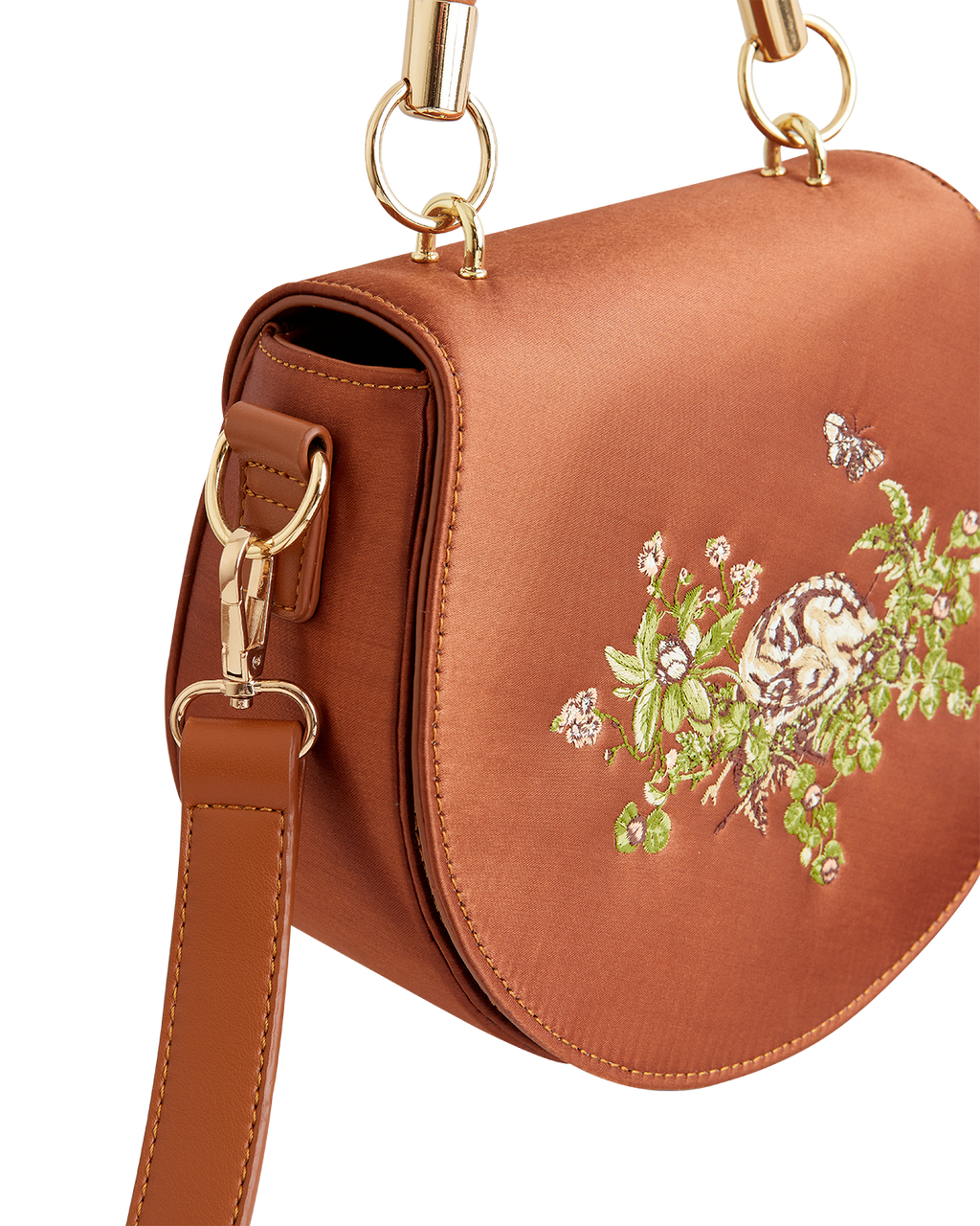 Sleepy Fawn Embroidered Satin Saddle Bag