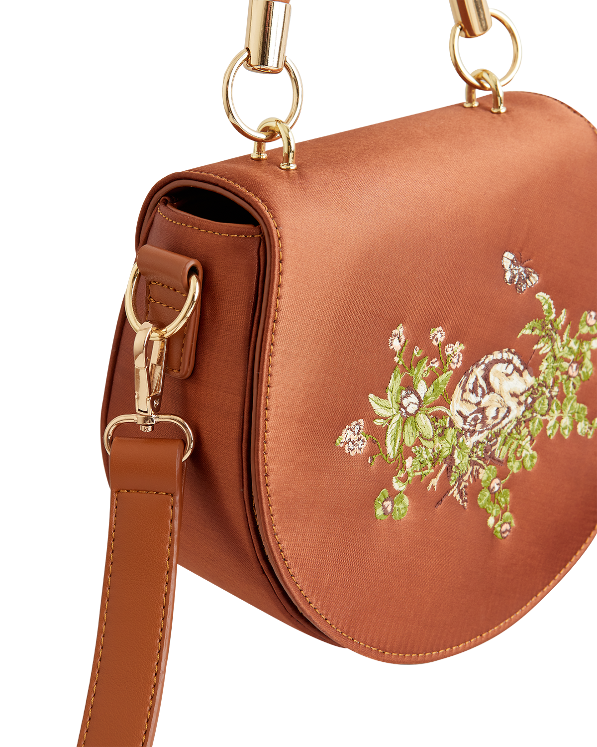 Sleepy Fawn Embroidered Satin Saddle Bag
