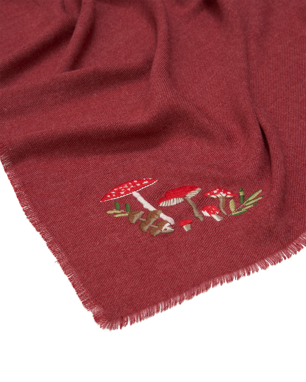 Mushroom Embroidered Burgundy Pashmina Scarf