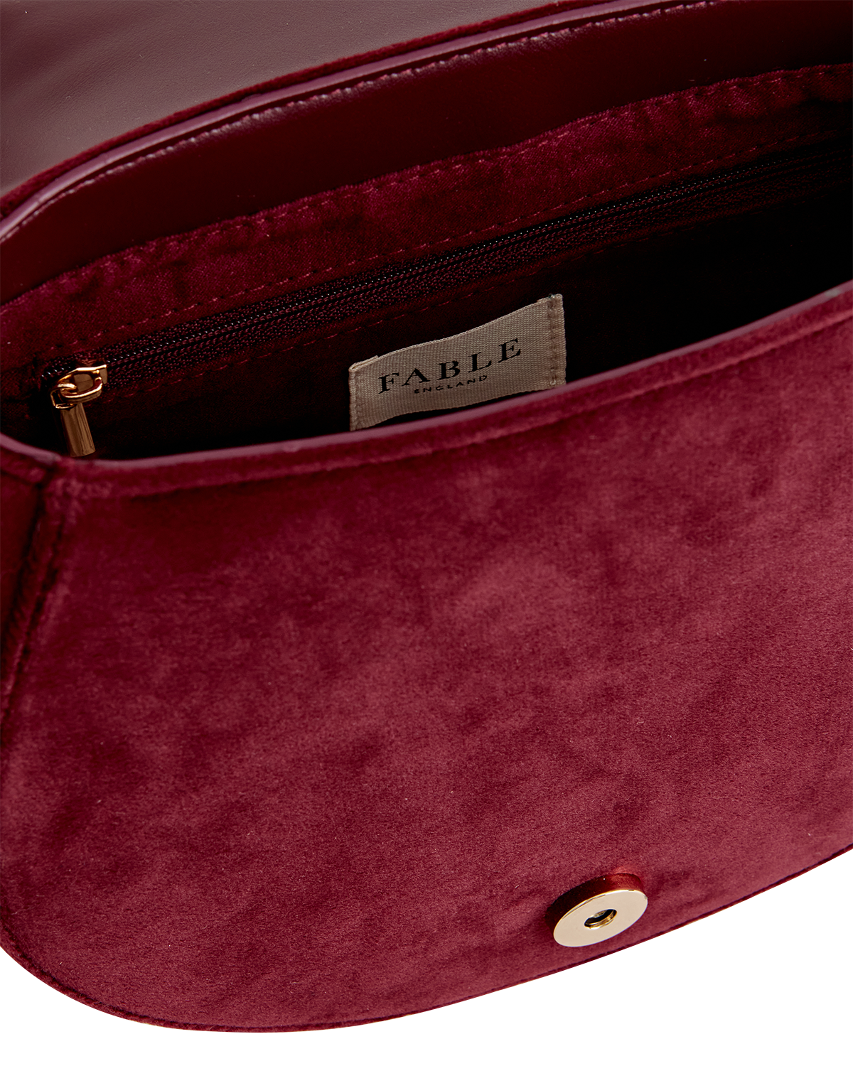 Fox & Mushroom Embroidered Saddle Bag - Redcurrant Velvet