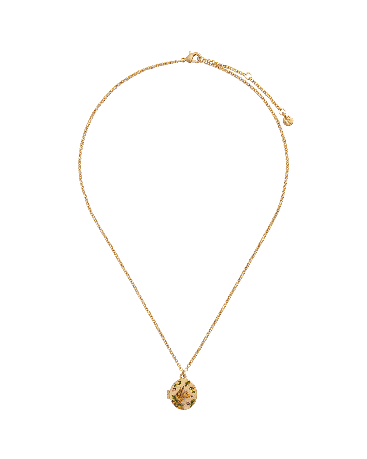 Fox & Acorn Oval Chain Locket Necklace
