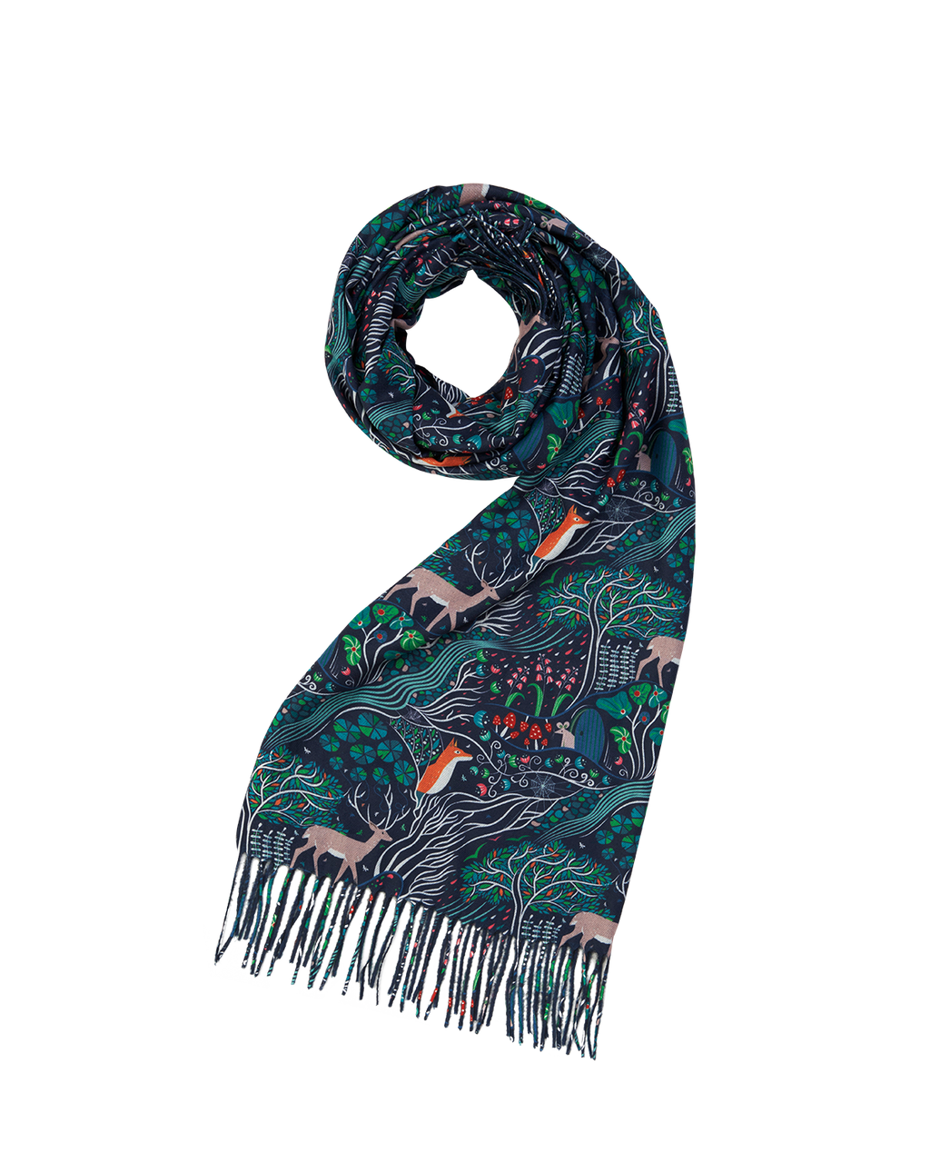 Navy Enchanted Tree Tassel Scarf