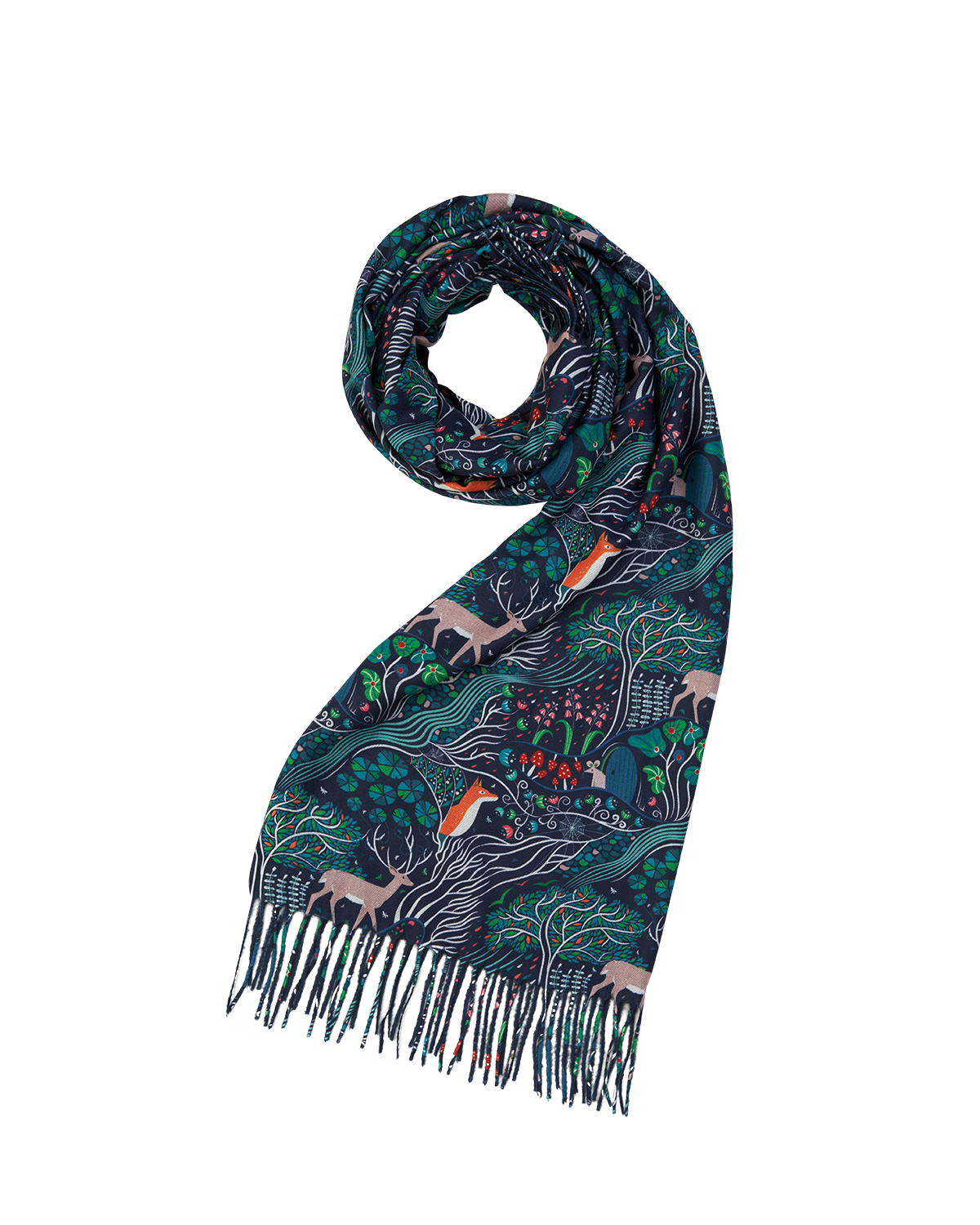 Navy Enchanted Tree Tassel Scarf