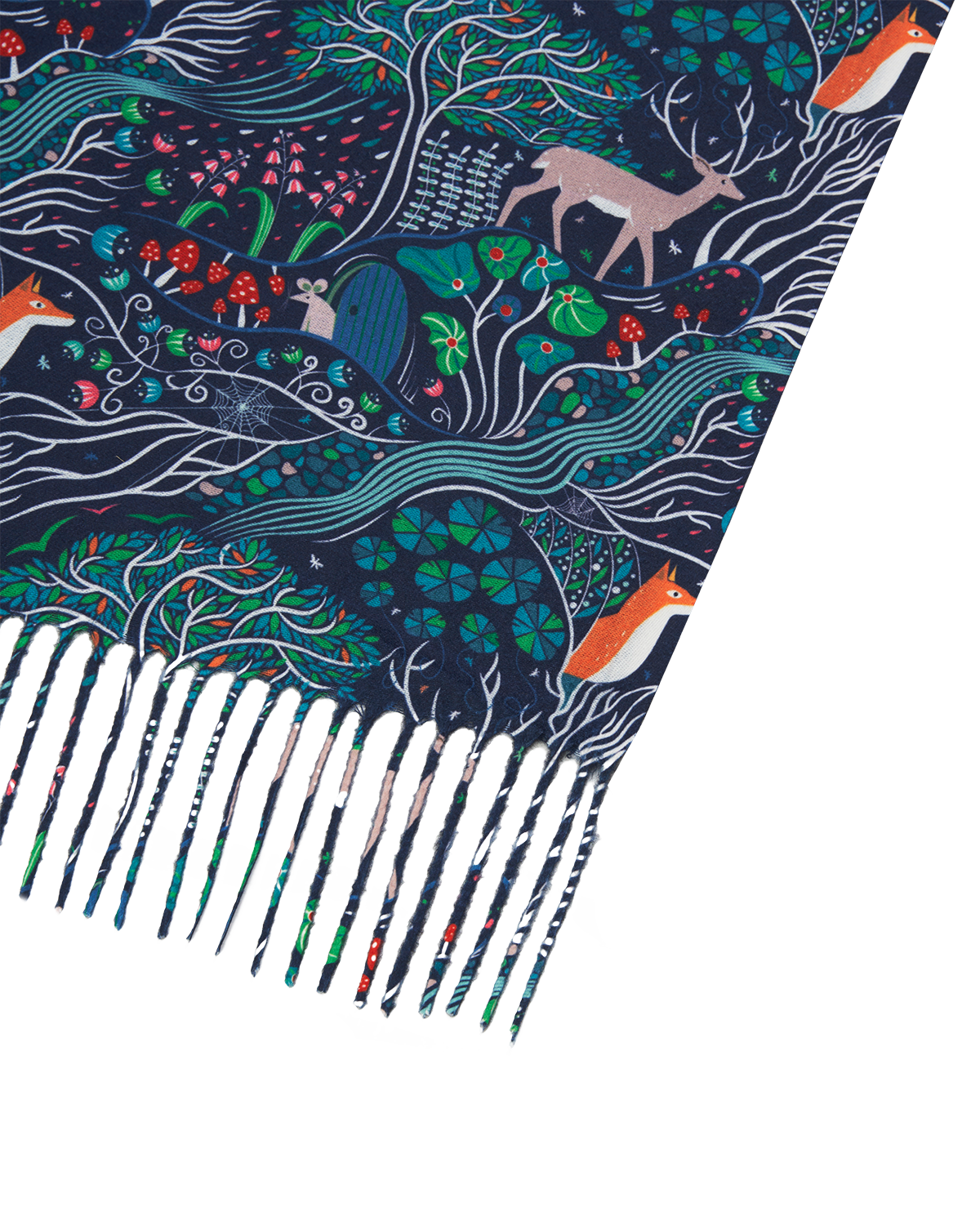 Navy Enchanted Tree Tassel Scarf