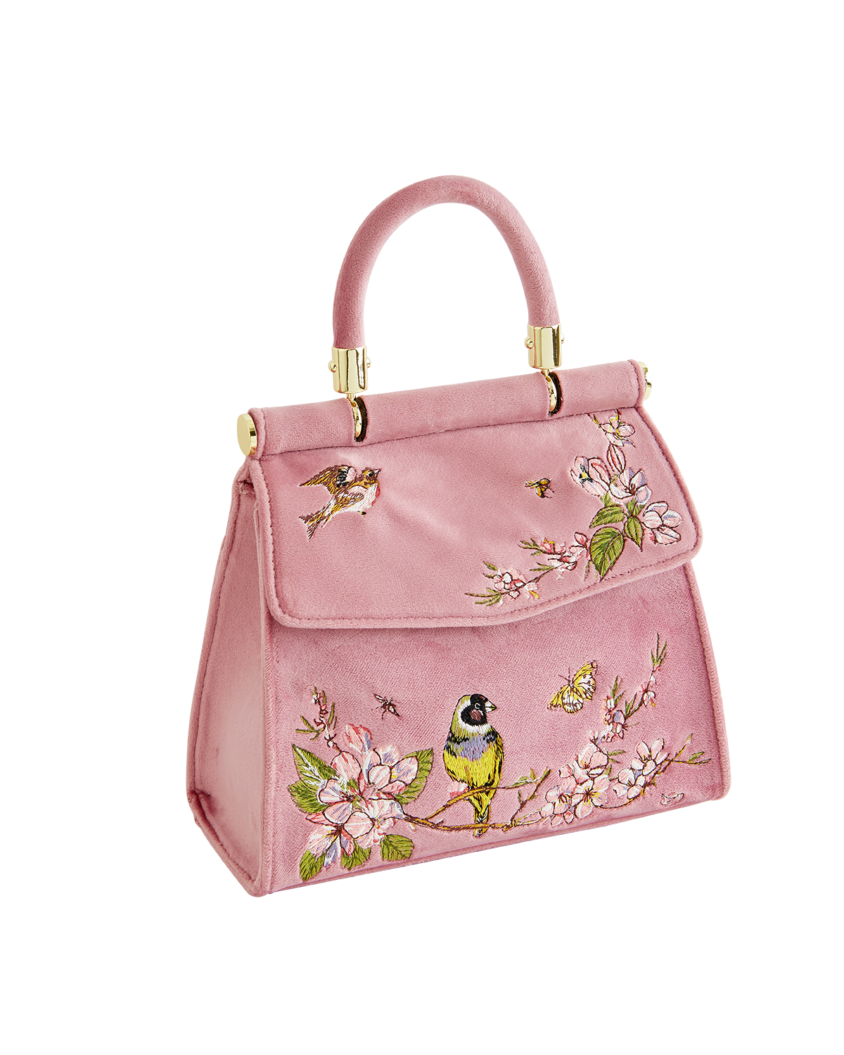 Morning Song Bird Embroidered Mini Pink Tote