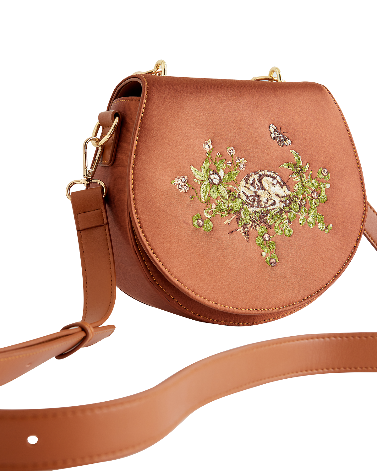Sleepy Fawn Embroidered Satin Saddle Bag