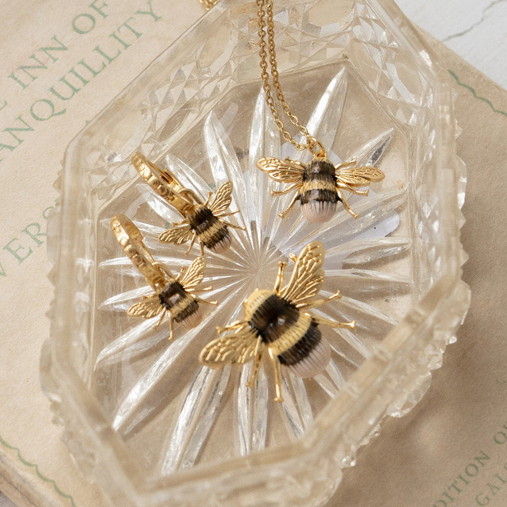 Gold Honey Bee Enamel Necklace