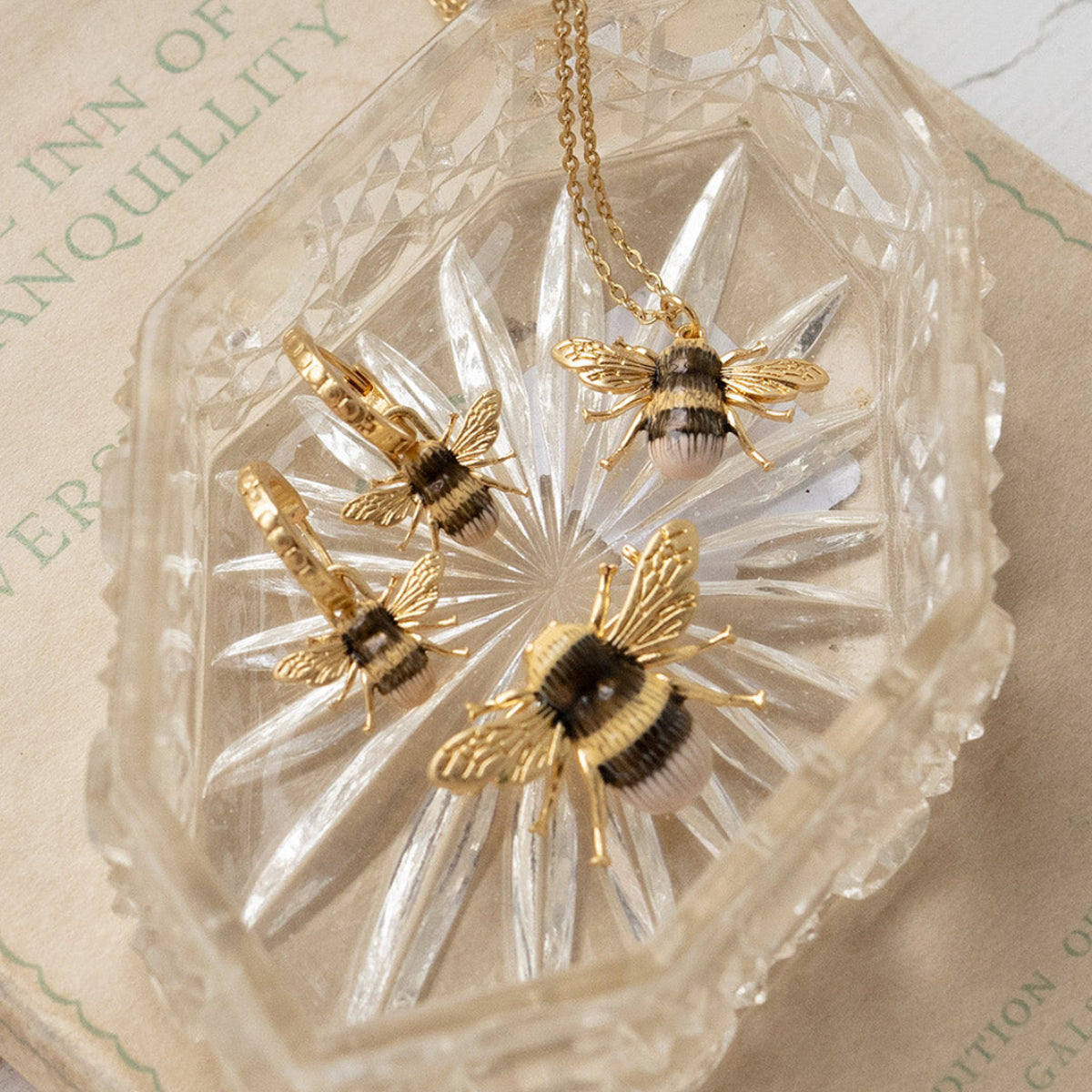 Gold Honey Bee Enamel Necklace