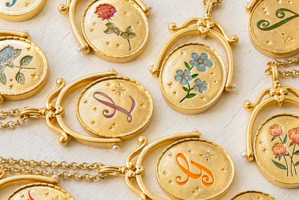M Initial Magnolia Gold Spinner Necklace