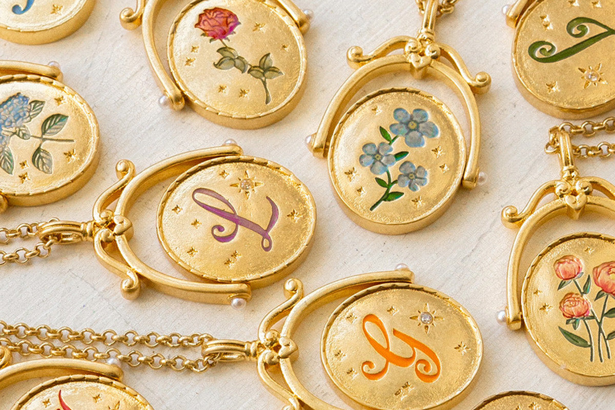 M Initial Magnolia Gold Spinner Necklace