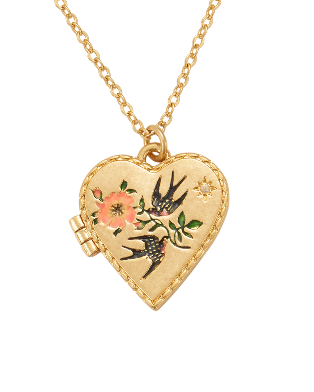 Swallow Heart Locket Chain Necklace