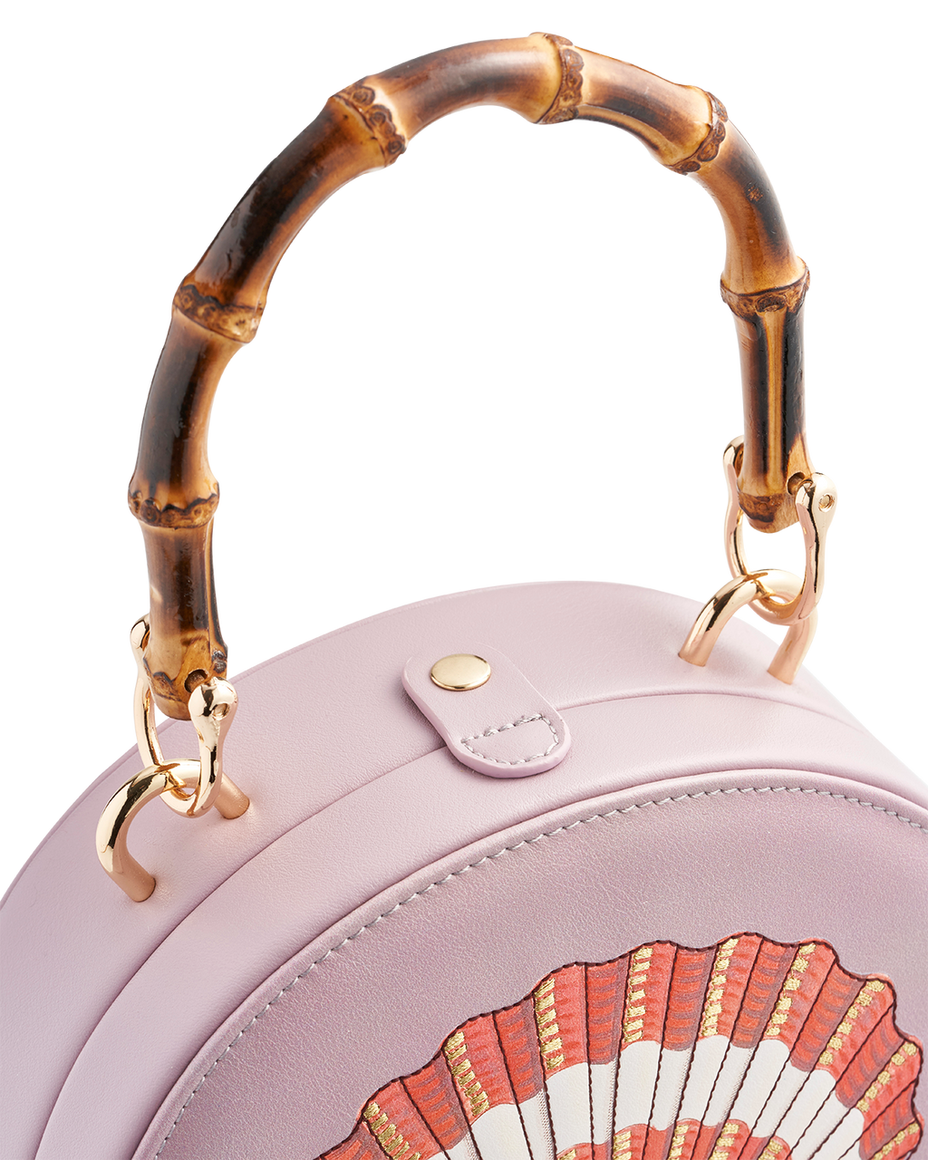 Embroidered Shell Lilac Bamboo Top Handle Bag