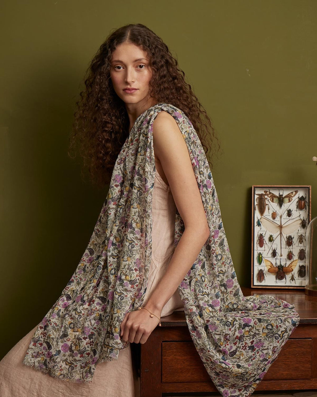 Ivory Floral Engravings Lightweight Scarf