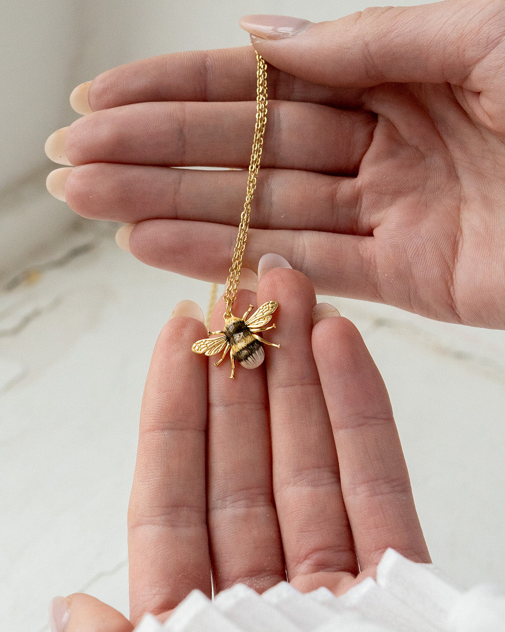 Gold Honey Bee Enamel Necklace