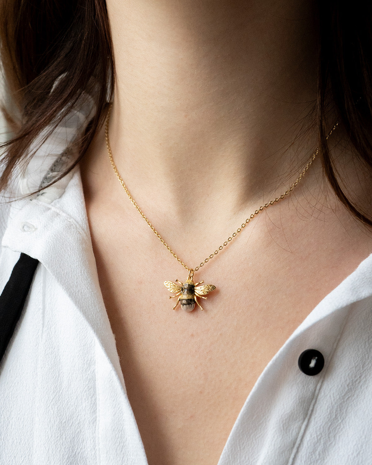 Gold Honey Bee Enamel Necklace